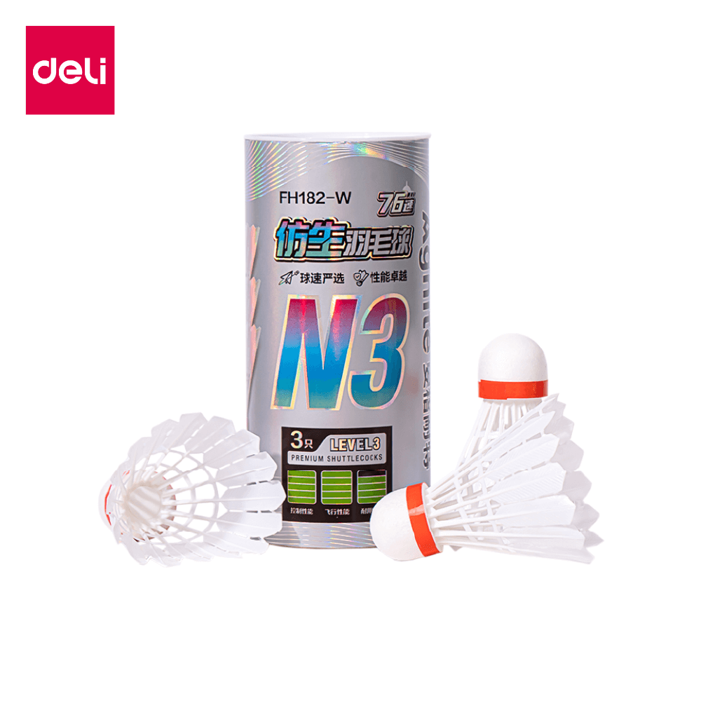 ลูกแบดมินตัน DELI FH182-W-WH-01 วัสดุไนลอน สีขาว (1 แพ็ค 3 ลูก)_0